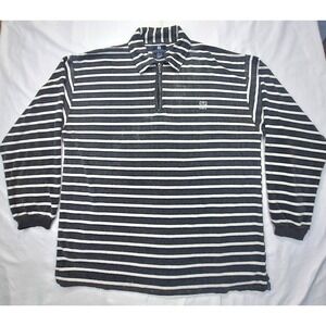 Vtg 90s Grey White Stripe Quarter Zip Pullover Designer  Mens‎ Size Large